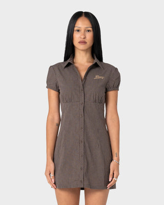 Woman wearing Missy May Mini Dress in Java Plaid
