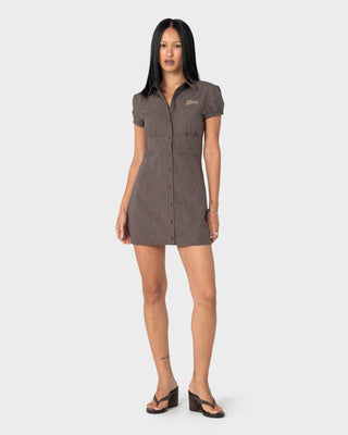 Woman wearing Missy May Mini Dress in Java Plaid