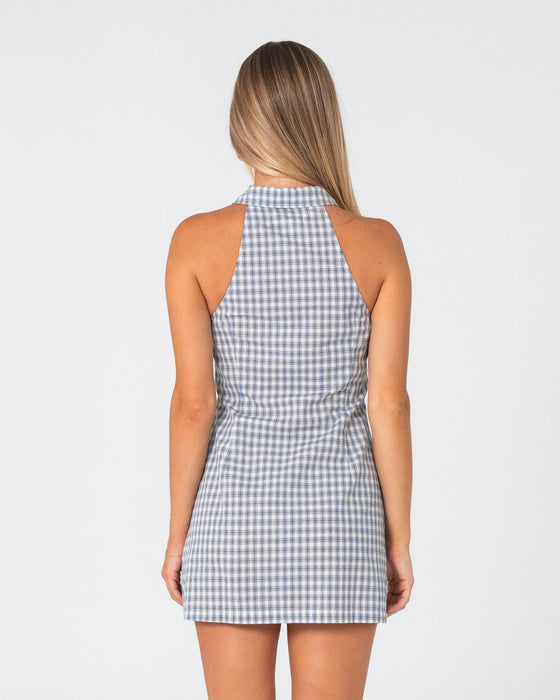 woman-wearing-missy-may-sleeveless-mini-dress-in-egret-blue-check