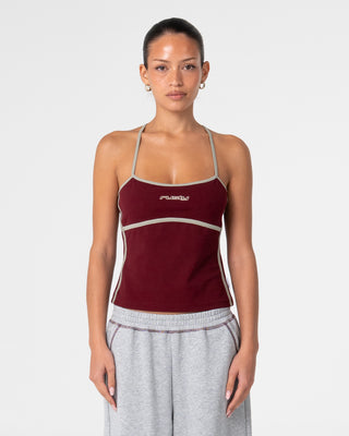 Woman wearing Freo King Fitted Top in Burgundy