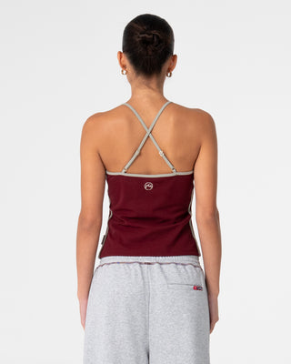 Woman wearing Freo King Fitted Top in Burgundy