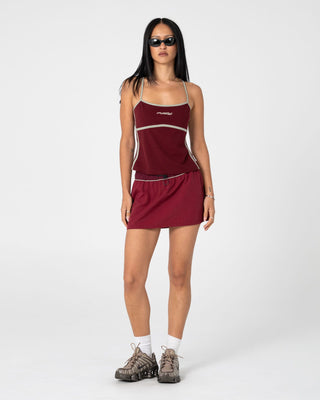 Woman wearing Freo King Fitted Top in Burgundy