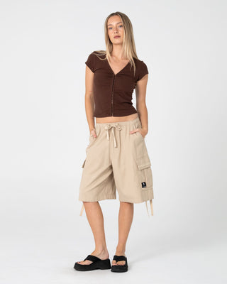Woman wearing Im Hooked Cap Sleeve Fashion Top in Java