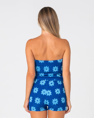 Woman wearing Bloom Towelling Skimmer Tube Top in Royal Blue / Blue