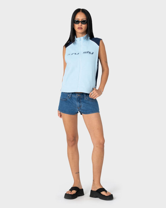 woman-wearing-mr-cool-polar-fleece-vest-in-aqua-dark-blue