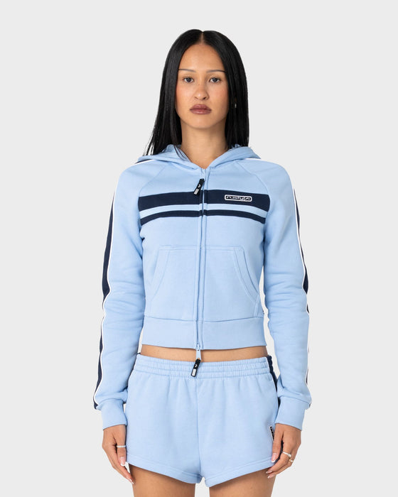 woman-wearing-retro-lines-zip-through-hooded-fleece-in-retro-blue