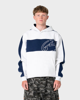 Man wearing Kill Switch Hooded Fleece in Ecru Marle 2