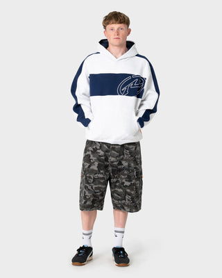 Man wearing Kill Switch Hooded Fleece in Ecru Marle 2