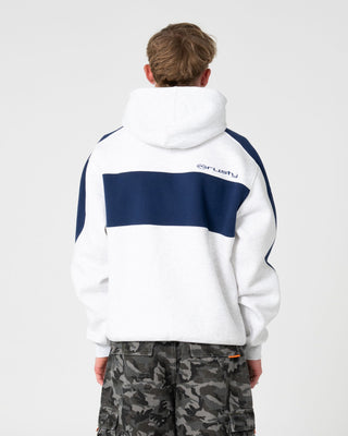 Man wearing Kill Switch Hooded Fleece in Ecru Marle 2