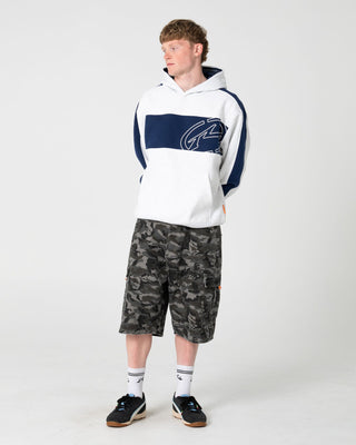 Man wearing Kill Switch Hooded Fleece in Ecru Marle 2