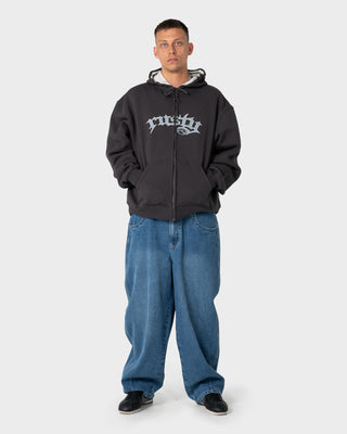 Man wearing Monty 2.0 Zip Thru Hooded Fleece in Carbon