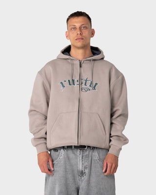 Man wearing Monty 2.0 Zip Thru Hooded Fleece in Stone