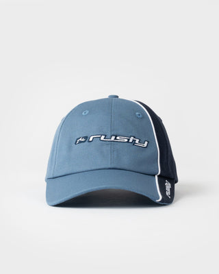 Mens White Lines Dad Cap in China Blue