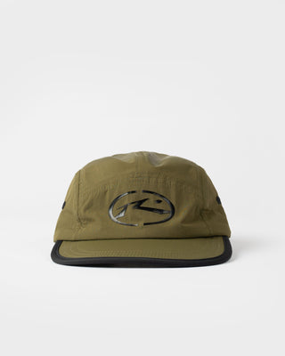 Mens Bright Light Nylon 5 Panel Cap in Army Green