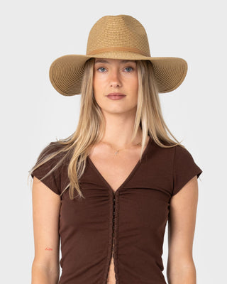 Womens Gisele Straw Hat in Natural / Caramel 1