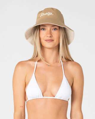 Womens Crush Reversible Bucket Hat in Light Khaki