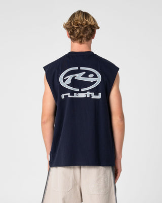 Man wearing Turbo Muscle in Navy Blue