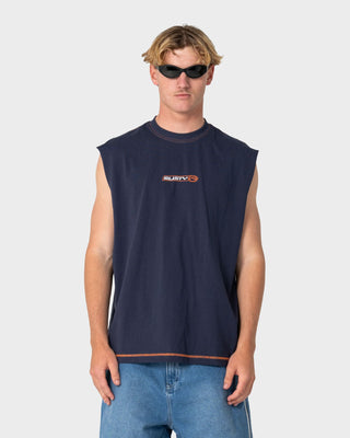 Man wearing Bus Down Muscle in Dark Blue