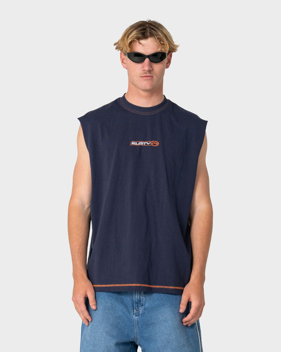 man-wearing-bus-down-muscle-in-dark-blue