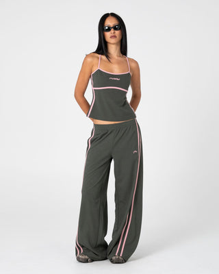 Woman wearing Sister Bronson Low Rise Wide Leg Pant in Savanna / Pink A Boo