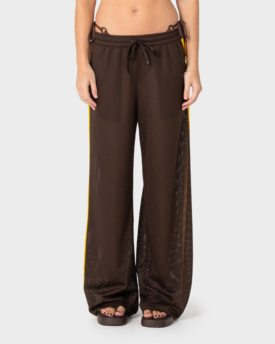 woman-wearing-rag-stripe-wide-leg-mesh-pant-in-java-amber