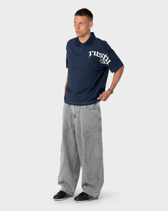 man-wearing-blinker-short-sleeve-polo-in-navy-blue