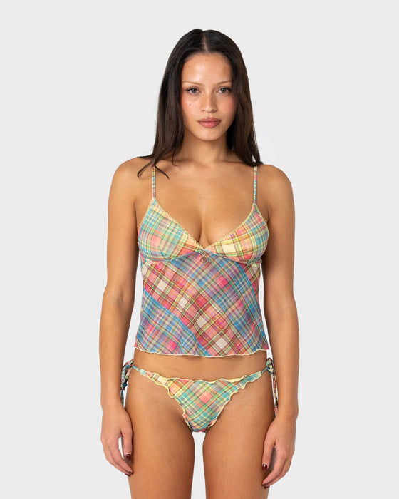 woman-wearing-check-moi-tankini-cami-top-in-multi-check
