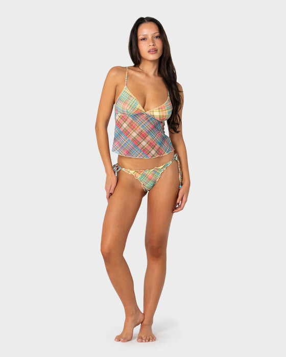 woman-wearing-check-moi-tankini-cami-top-in-multi-check
