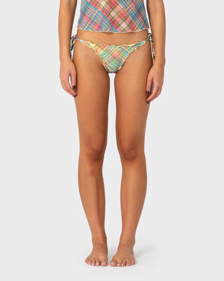 Woman wearing Check Moi Brazilian Bikini Bottom in Multi Check