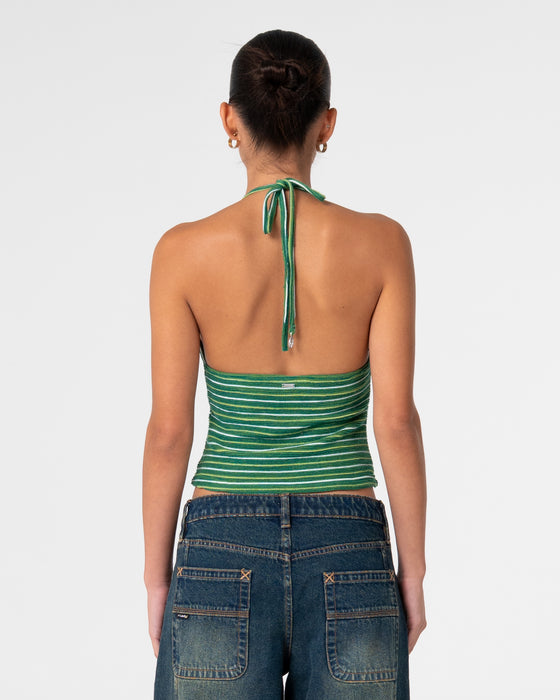woman-wearing-emma-cut-out-skimmer-tank-in-tonal-green-stripe