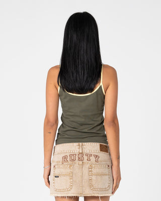 Woman wearing Tank Girl Contrast Staple Singlet in Khaki