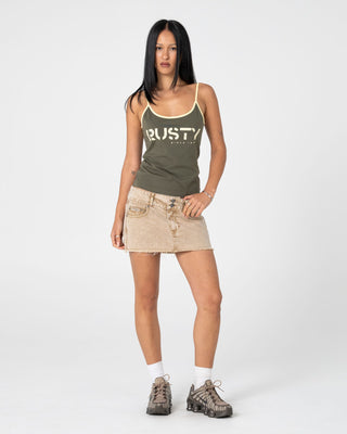 Woman wearing Tank Girl Contrast Staple Singlet in Khaki