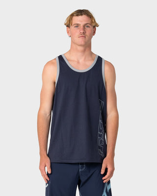Man wearing Speedrun Tank in Navy Blue