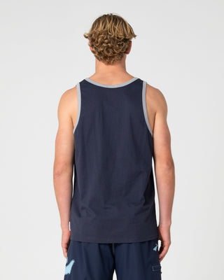 Man wearing Speedrun Tank in Navy Blue