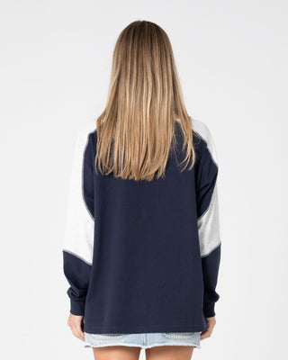 Woman wearing Timmy Target Contrast L/S Tee in Navy Blue