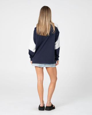 Woman wearing Timmy Target Contrast L/S Tee in Navy Blue
