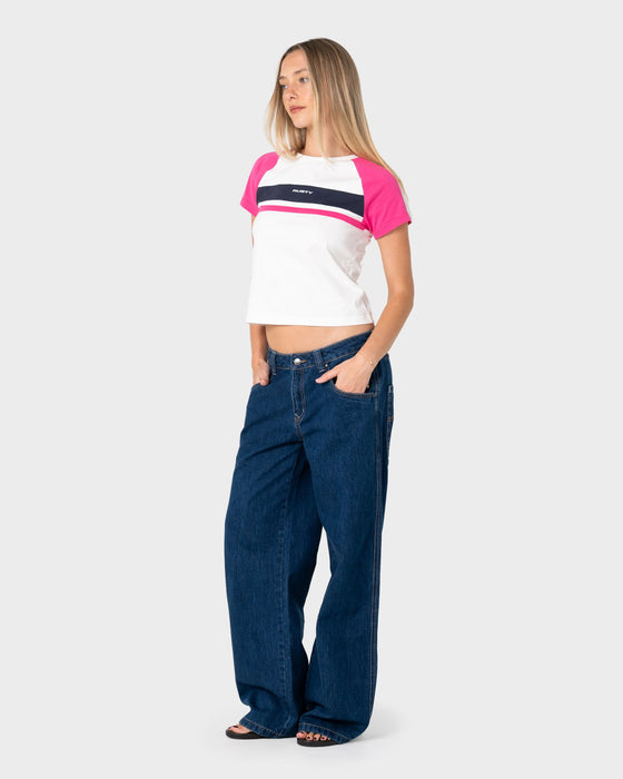 woman-wearing-raise-the-ford-baby-tee-in-egret-pink