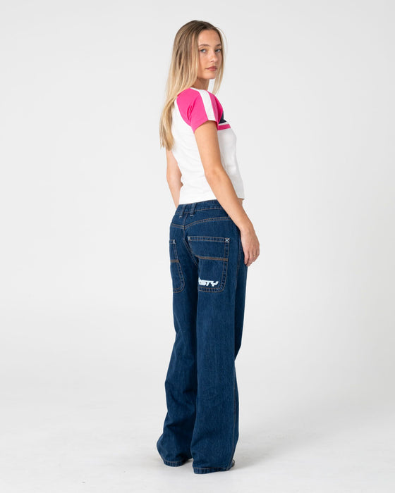 woman-wearing-raise-the-ford-baby-tee-in-egret-pink