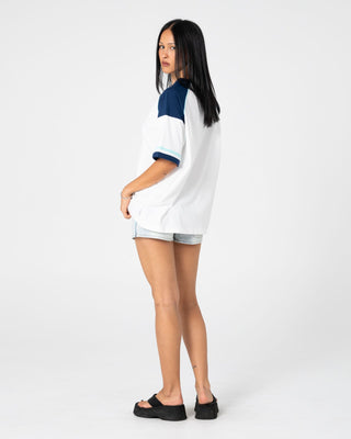 Woman wearing Cruz 220 Oversize Tee in White / Blue
