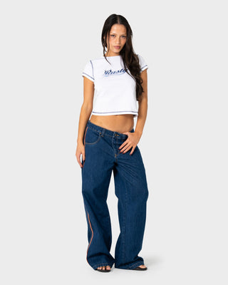 Woman wearing Horny Devil Baby Tee in White