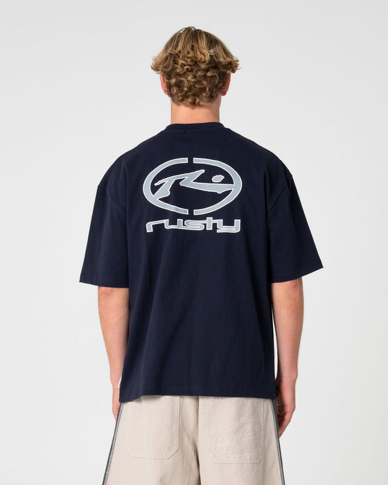 man-wearing-turbo-short-sleeve-tee-in-navy-blue