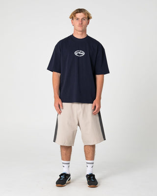 Man wearing Turbo Short Sleeve Tee in Navy Blue