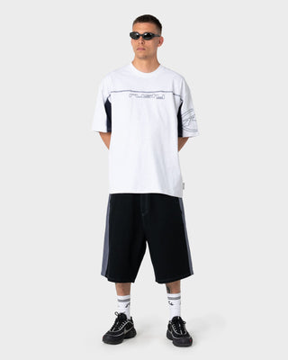 Man wearing Cyberwave Short Sleeve Tee in Ecru Marle