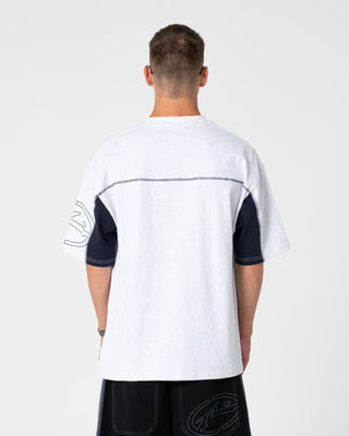 Man wearing Cyberwave Short Sleeve Tee in Ecru Marle