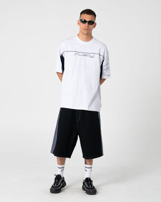 Man wearing Cyberwave Short Sleeve Tee in Ecru Marle