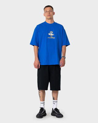 Man wearing Dr. Dot Short Sleeve Tee in Royal Blue