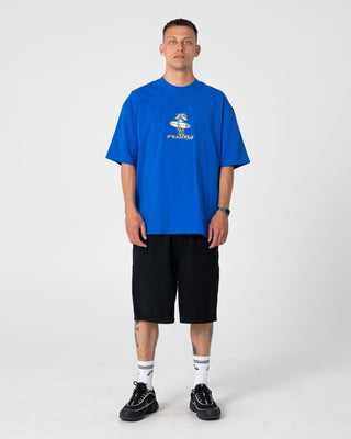Man wearing Dr. Dot Short Sleeve Tee in Royal Blue