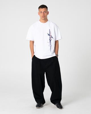 Man wearing Morning Glory Short Sleeve Tee in White