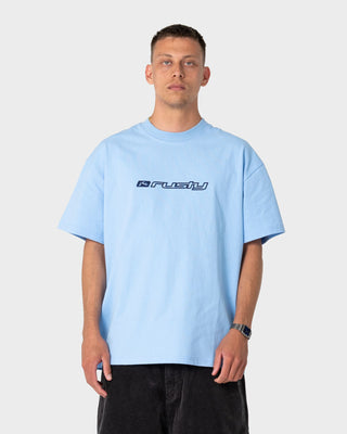 Man wearing Fragment Short Sleeve Tee in Sky Blue