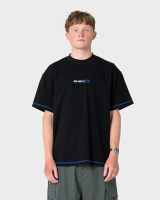 Man wearing Bus Down Short Sleeve Tee in Black